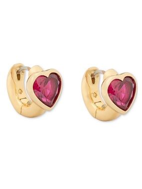 Kate Spade Keep Sparkling Small Heart Huggie Earrings - Goldtone Ruby NWT